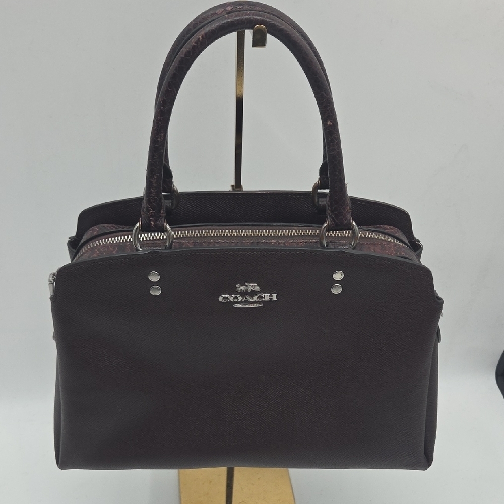 Coach Espresso Leather Hand Bag With Croc Detail